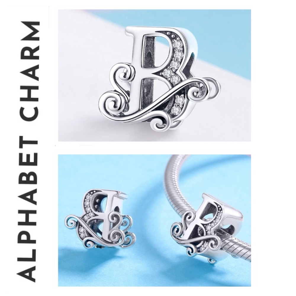 🐘🐘 S925 Sterling Silver Diamond Letter “B”Charm